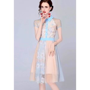 Collared sheer mesh party dress